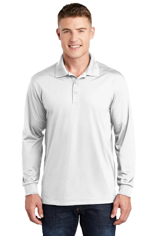 Retro Patterns Sport-Tek Mens Sport-Wick Moisture Wicking Long Sleeve Polo Shirt - White