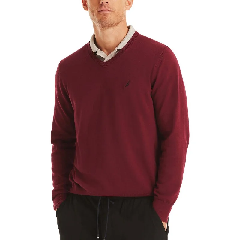 Retro Smart Nautica Mens Solid Cotton V-Neck Sweater