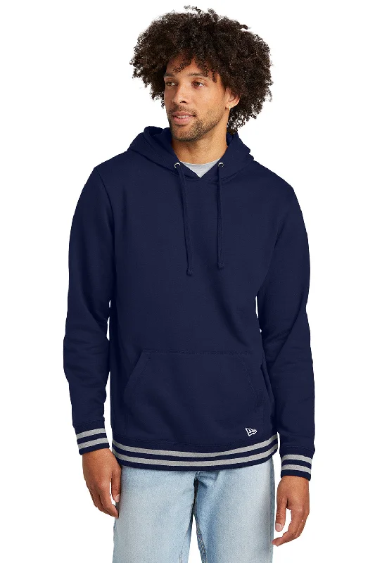 Urban Chic Outfit New Era Mens Comeback Fleece Hooded Sweatshirt Hoodie w/ Pouch Pocket - True Navy Blue/Heather Grey