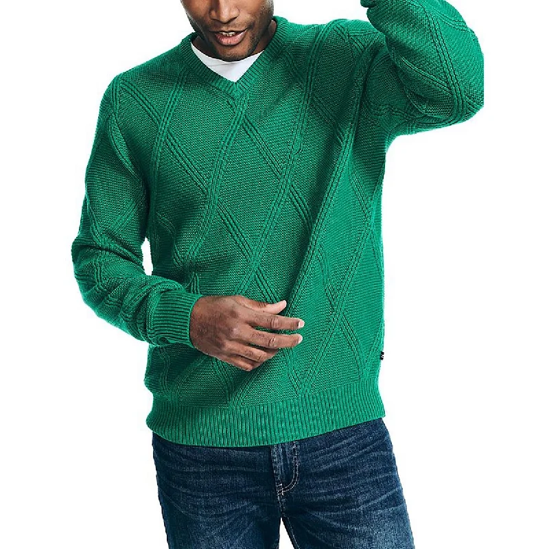 Modern Pastels Nautica Mens Textured Knit V-Neck Sweater