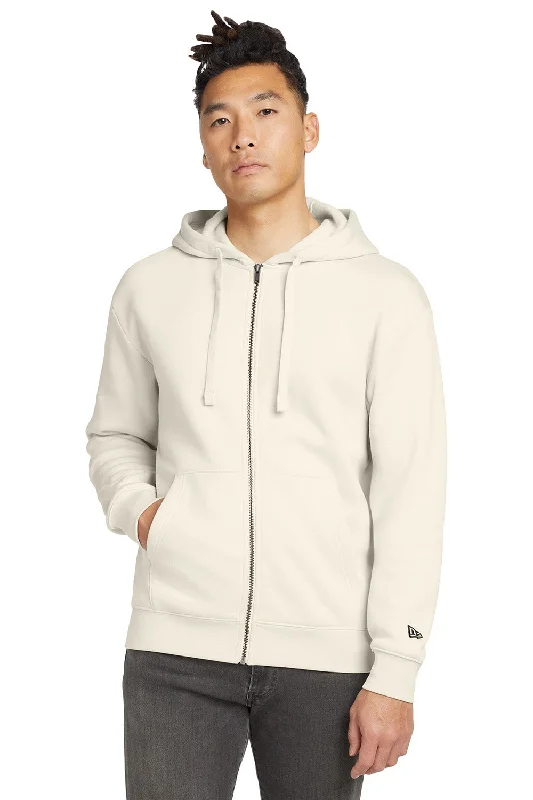 Neutral Fashion New Era Mens Heritage Fleece Full Zip Hooded Sweatshirt Hoodie w/ Pockets - Soft Beige