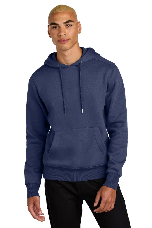 Sleek Sporty District Mens Perfect Weight Fleece Hooded Sweatshirt Hoodie w/ Pouch Pocket - Tanzanite Blue