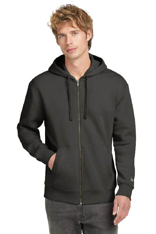 Contemporary Relaxed New Era Mens Heritage Fleece Full Zip Hooded Sweatshirt Hoodie w/ Pockets - Graphite Grey