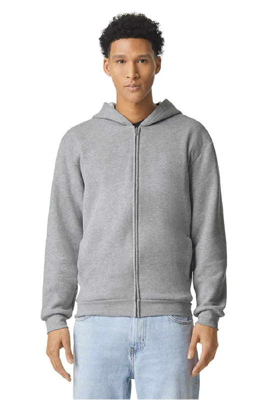 Retro Elegance American Apparel Mens ReFlex Fleece Full Zip Hooded Sweatshirt Hoodie w/ Pockets - Heather Grey