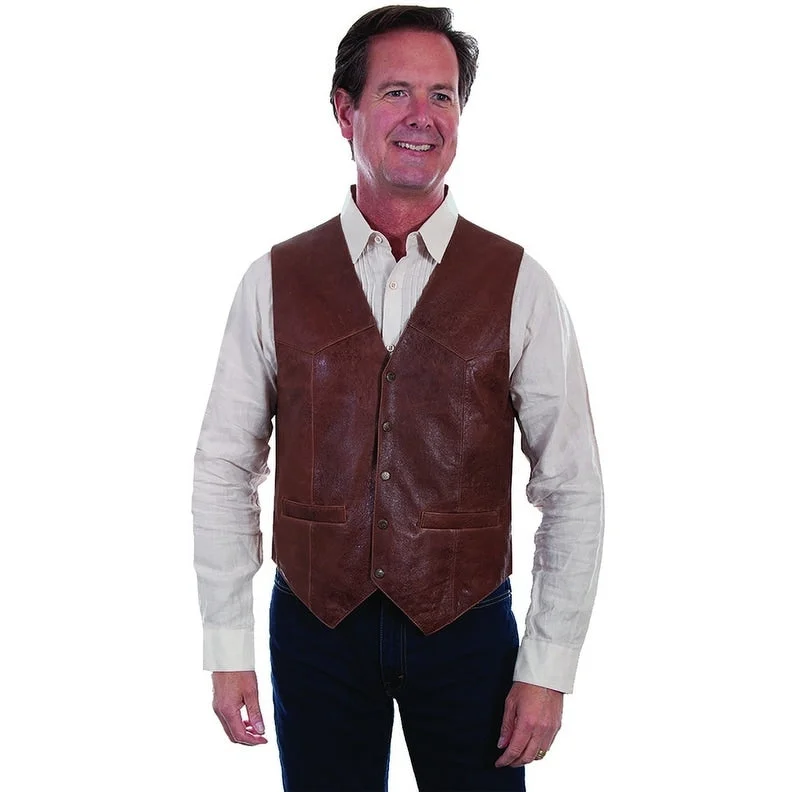 Earthy Minimalism Scully Western Vest Mens Tailored Leather Snap Brown F0_1035