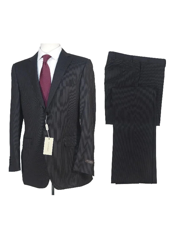 Urban Sporty Canali Mens 40R Drop 8 Black Striped 100% Wool Slim Fit 2 Piece Suit