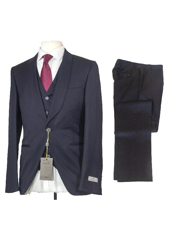 Rugged Fit Canali Mens 38R Drop 8 Navy Blue 100% Wool Slim Fit 3 Piece Suit