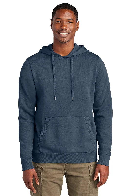 Modern Tailored District Mens District Wash Fleece Hooded Sweatshirt Hoodie w/ Pouch Pocket - True Navy Blue