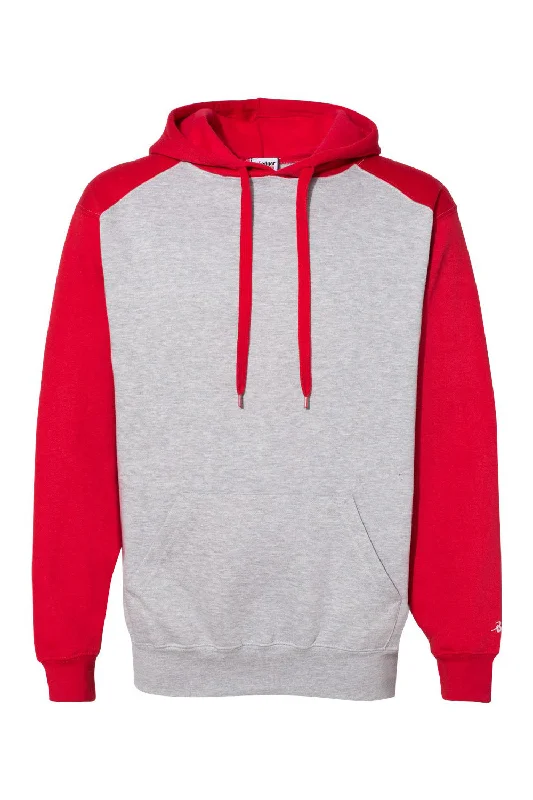 Sleek Casualwear Badger Mens Athletic Fleece Hooded Sweatshirt Hoodie w/ Pouch Pocket - Oxford Grey/Red - Closeout