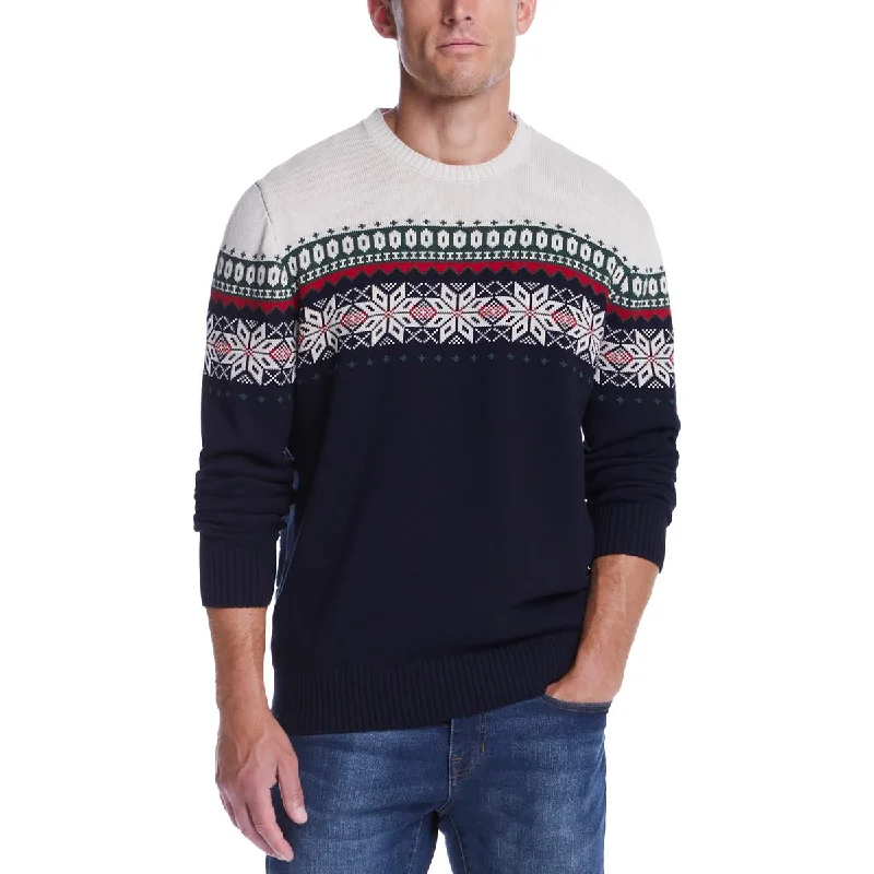 Smart Patterns Weatherproof Vintage Mens Snowflake Fair Isle Knit Pullover Sweater