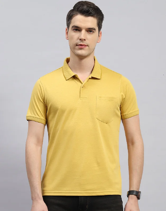 Classic Weekend Men Yellow Solid Polo Collar Half Sleeve T-Shirt