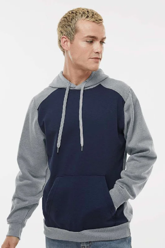 Tailored Utility Augusta Sportswear Mens Eco Revive 3 Season Fleece Hooded Sweatshirt Hoodie w/ Pouch Pocket - Navy Blue/Heather Grey