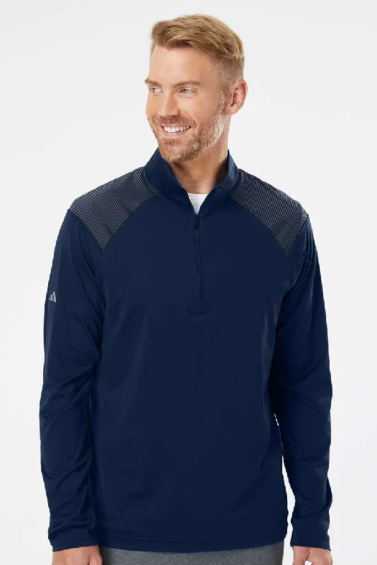 Bold Accessories Adidas Mens Shoulder Stripe Moisture Wicking 1/4 Zip Sweatshirt - Team Navy Blue