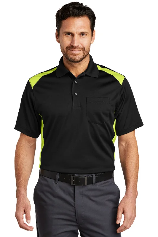 Elevated Tailoring CornerStone Mens Select Moisture Wicking Short Sleeve Polo Shirt w/ Pocket - Black/Shock Green