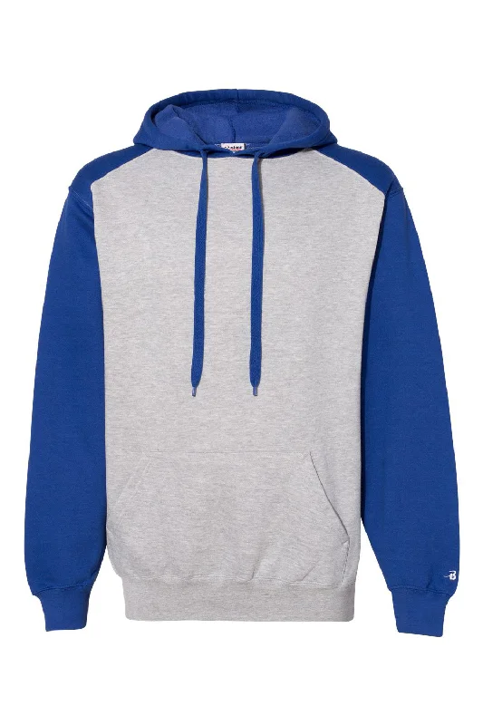 Timeless Street Badger Mens Athletic Fleece Hooded Sweatshirt Hoodie w/ Pouch Pocket - Oxford Grey/Royal Blue - Closeout