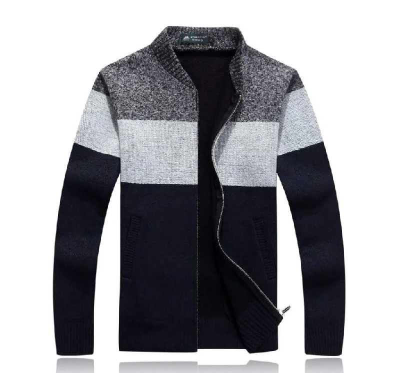 Sporty Chic Look Mens Color Block Zipper Cardigan