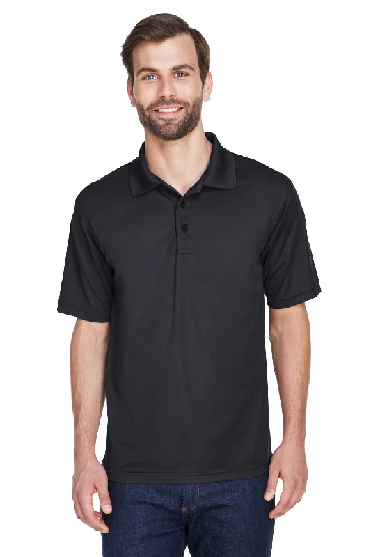 Sleek Prints UltraClub Mens Cool & Dry Moisture Wicking Short Sleeve Polo Shirt - Black