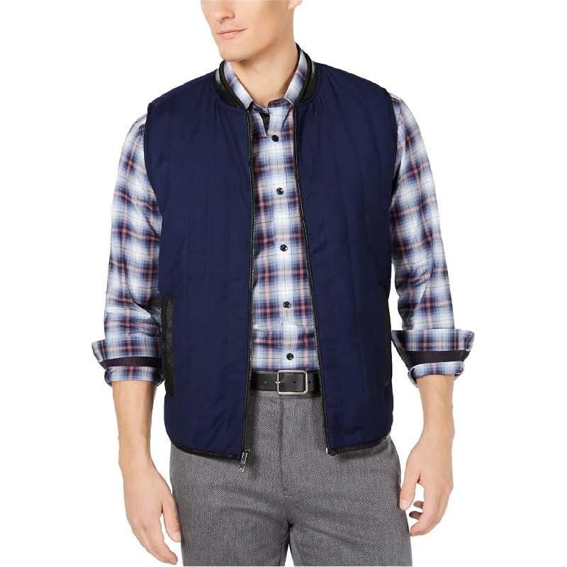 Rugged Minimalism Ryan Seacrest Mens Solid Quilted Vest, Blue, Medium