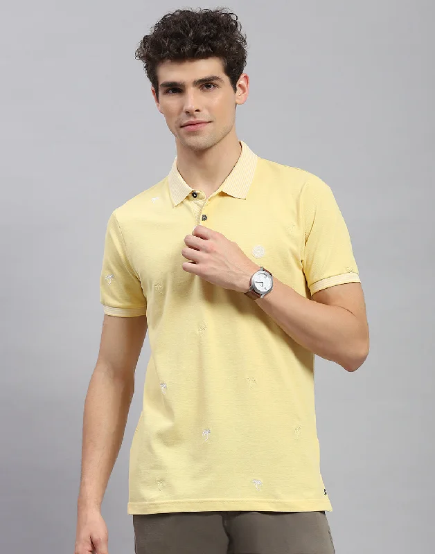 Structured Monochrome Men Yellow Solid Polo Collar Half Sleeve T-Shirt