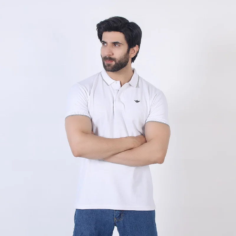 Relaxed Prints Look Men's Half Sleeves Polo T-Shirt - White