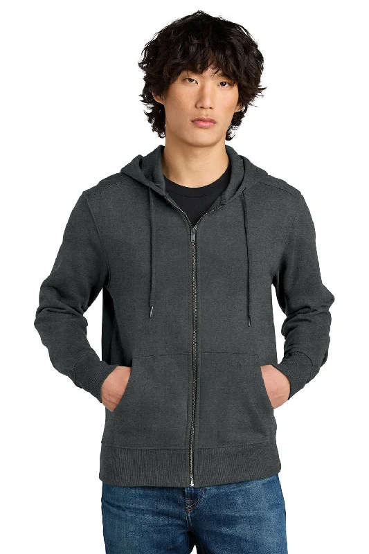 Minimal Earthy District Mens Perfect Weight Fleece Full Zip Hooded Sweatshirt Hoodie w/ Pockets - Heather Charcoal Grey