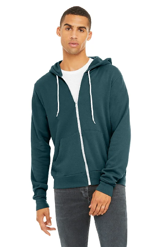 Casual Essentials Bella + Canvas Mens Fleece Full Zip Hooded Sweatshirt Hoodie w/ Pockets - Atlantic Blue