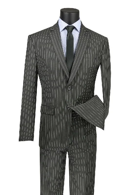 Contemporary Sporty Vinci "Galileo" Medium Grey Striped Slim Fit Suit