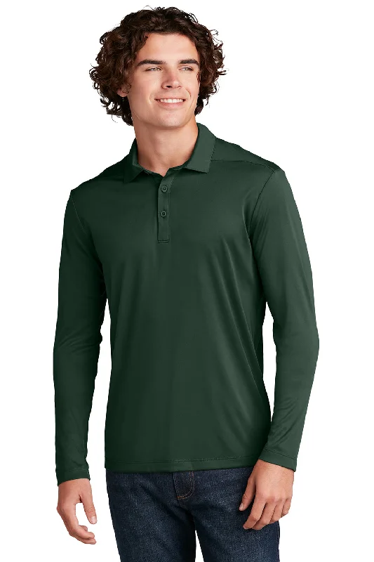 Minimalist Patterns Sport-Tek Mens Moisture Wicking Long Sleeve Polo Shirt - Forest Green