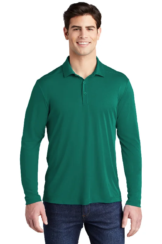 Neutral Streetwear Sport-Tek Mens Moisture Wicking Long Sleeve Polo Shirt - Marine Green - Closeout