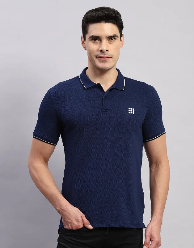 Fashion Statement Men Navy Blue Solid Polo Collar Half Sleeve T-Shirt