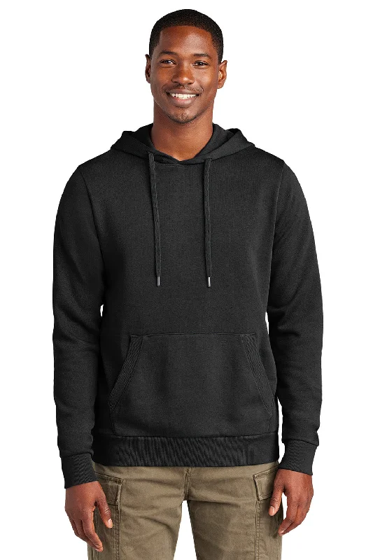 Cozy Streetwear District Mens District Wash Fleece Hooded Sweatshirt Hoodie w/ Pouch Pocket - Black