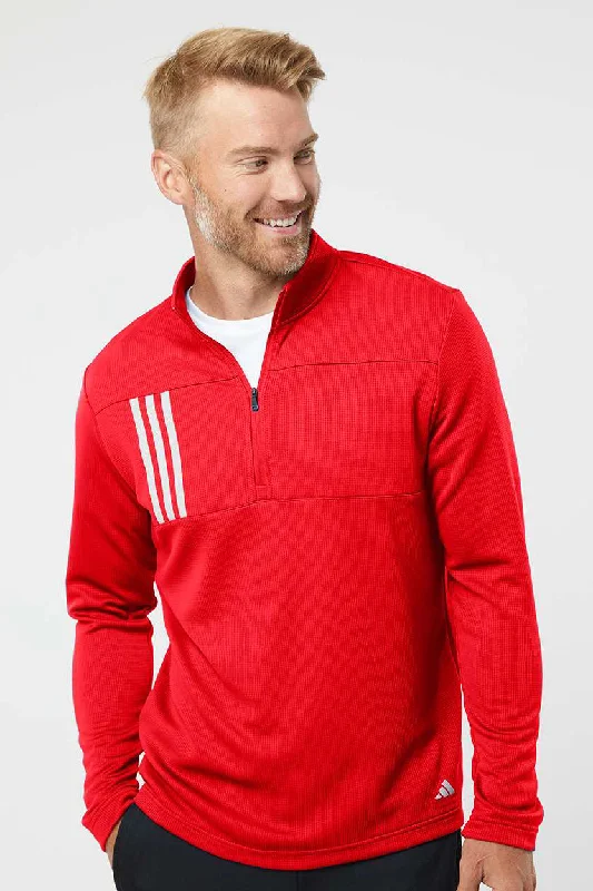 Contemporary Basics Adidas Mens 3 Stripes Double Knit Moisture Wicking 1/4 Zip Sweatshirt - Team Collegiate Red/Grey