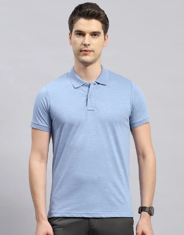 Urban Layered Men Sky Blue Solid Polo Collar Half Sleeve T-Shirt