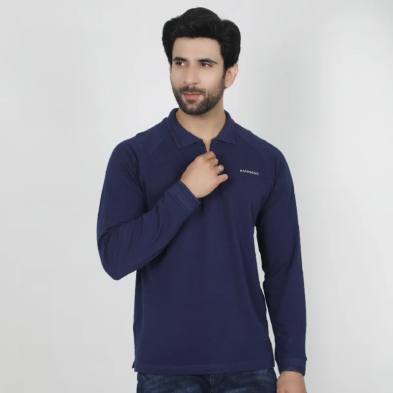 Sporty Outerwear Eminent Men's Full Sleeves Polo T-Shirt - Navy Blue