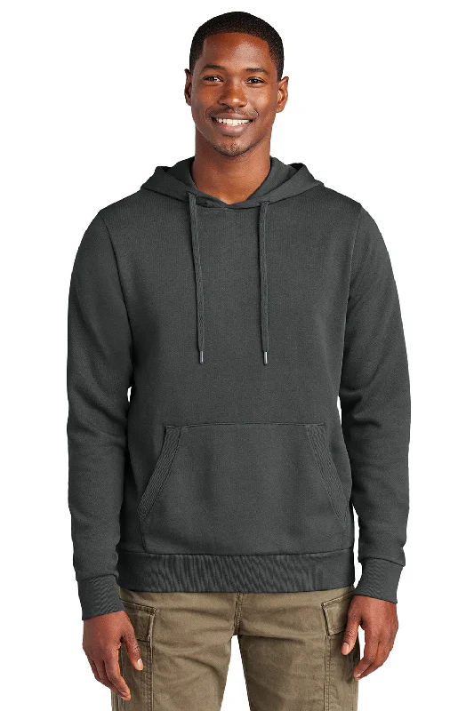 Bold Accessories District Mens District Wash Fleece Hooded Sweatshirt Hoodie w/ Pouch Pocket - Graphite Grey