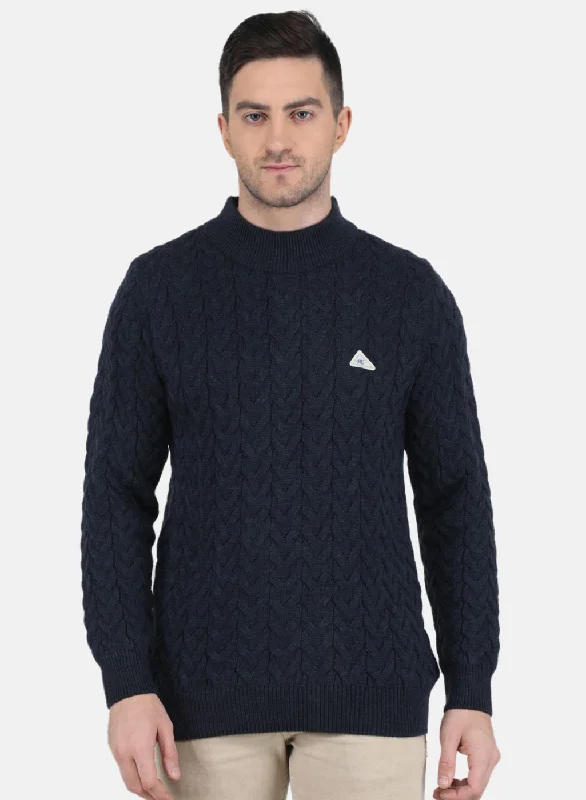 Neutral Patterns Men Blue Self Design Pullover