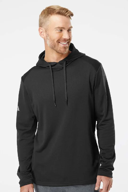 Versatile Fashion Adidas Mens Textured Mixed Media Hooded Sweatshirt Hoodie - Black