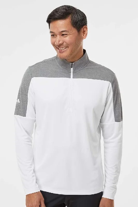 Simplistic Tailoring Adidas Mens Moisture Wicking 1/4 Zip Sweatshirt - White/Grey Melange