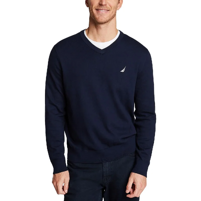 Minimalist Prints Nautica Mens Jersey Solid V-Neck Sweater