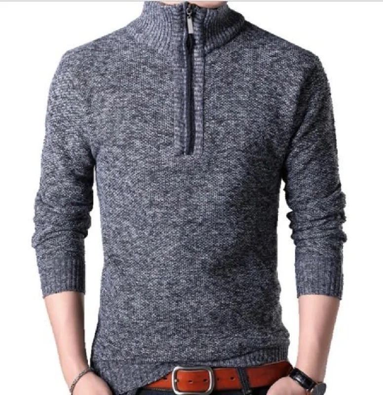 Elevated Weekend Mens High Collar Sweater with Zipper Design