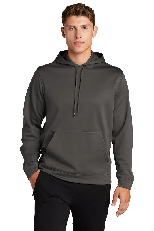 Smart Urban Sport-Tek Mens Sport-Wick Moisture Wicking Fleece Hooded Sweatshirt Hoodie w/ Pouch Pocket - Iron Grey