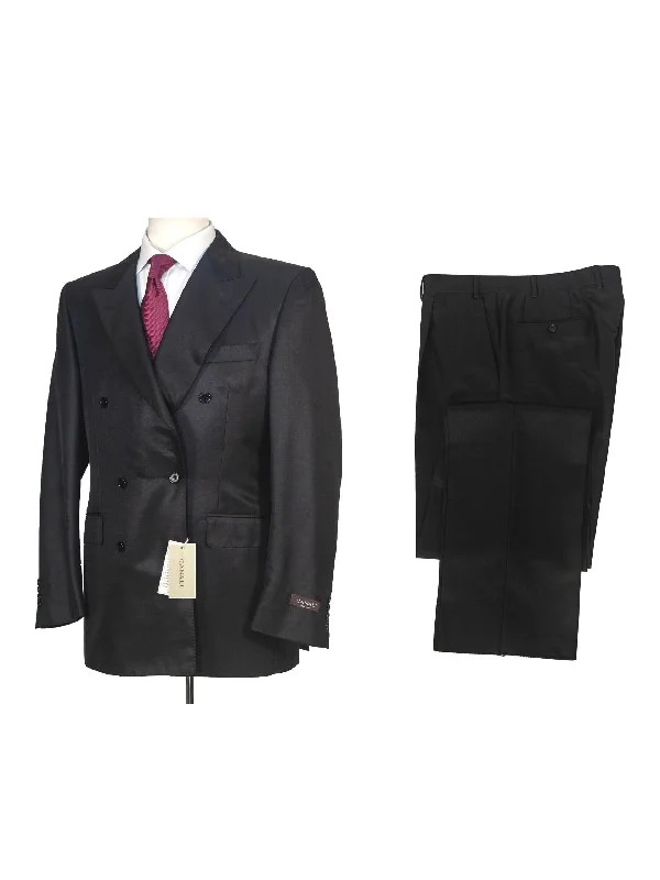 Urban Sportwear Canali Mens 40R Drop 6 Solid Black Classic Fit Wool Blend 2 Piece Suit With Silk Lining