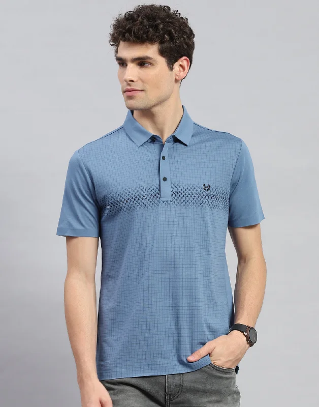 Relaxed Statement Men Teal Blue Solid Polo Collar Half Sleeve T-Shirt