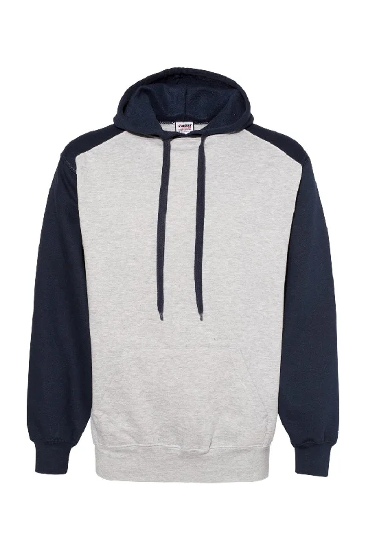 Fashionable Neutrals Badger Mens Athletic Fleece Hooded Sweatshirt Hoodie w/ Pouch Pocket - Oxford Grey/Navy Blue - Closeout