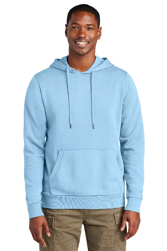 Preppy Sporty District Mens District Wash Fleece Hooded Sweatshirt Hoodie w/ Pouch Pocket - Heritage Blue