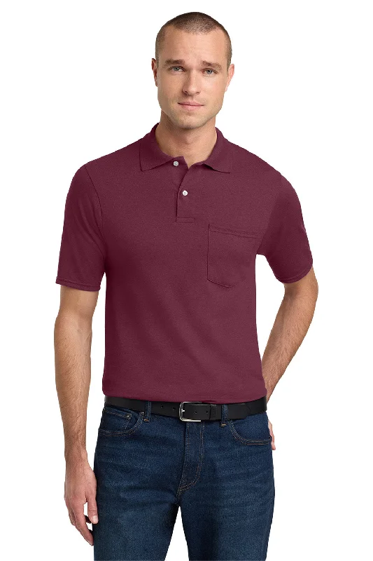 Tailored Essentials Jerzees Mens SpotShield Stain Resistant Short Sleeve Polo Shirt w/ Pocket - Maroon