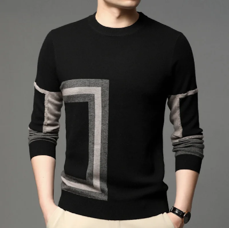 Classic Edge Mens Round Neck Knit Sweater with Prints