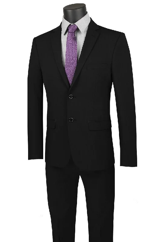 Chic Casualwear Vinci "Gio" Black Stretch Wool Ultra Slim Fit Suit