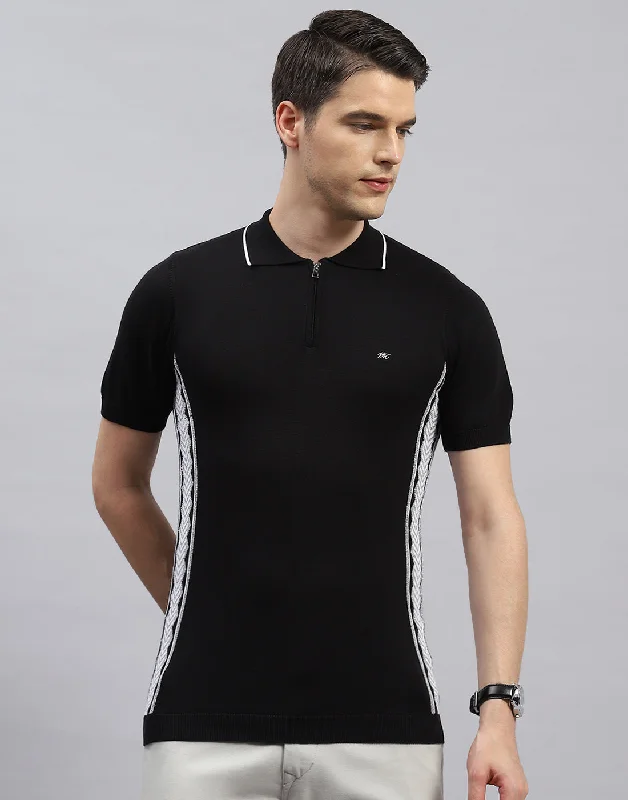 Modern Weekend Men Black Printed Polo Collar Half Sleeve T-Shirt