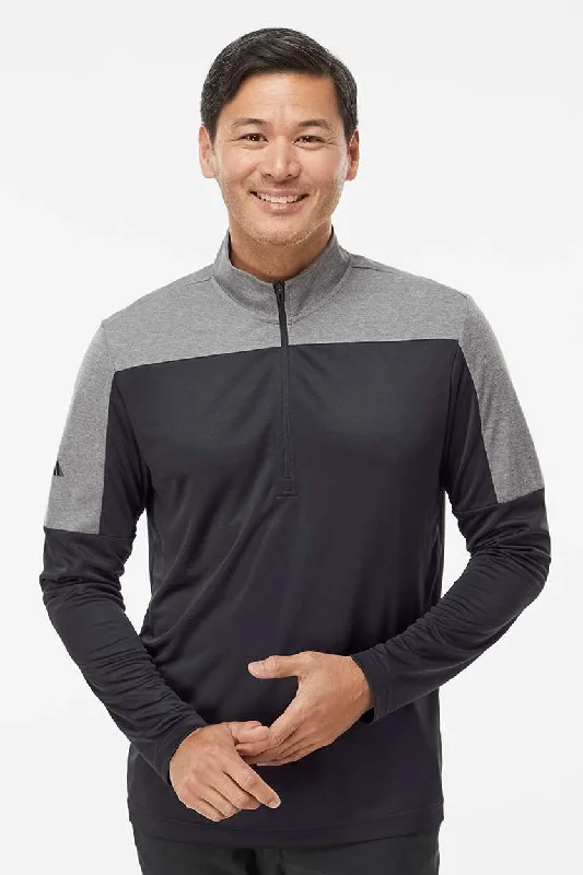 Timeless Sporty Adidas Mens Moisture Wicking 1/4 Zip Sweatshirt - Black/Grey Melange